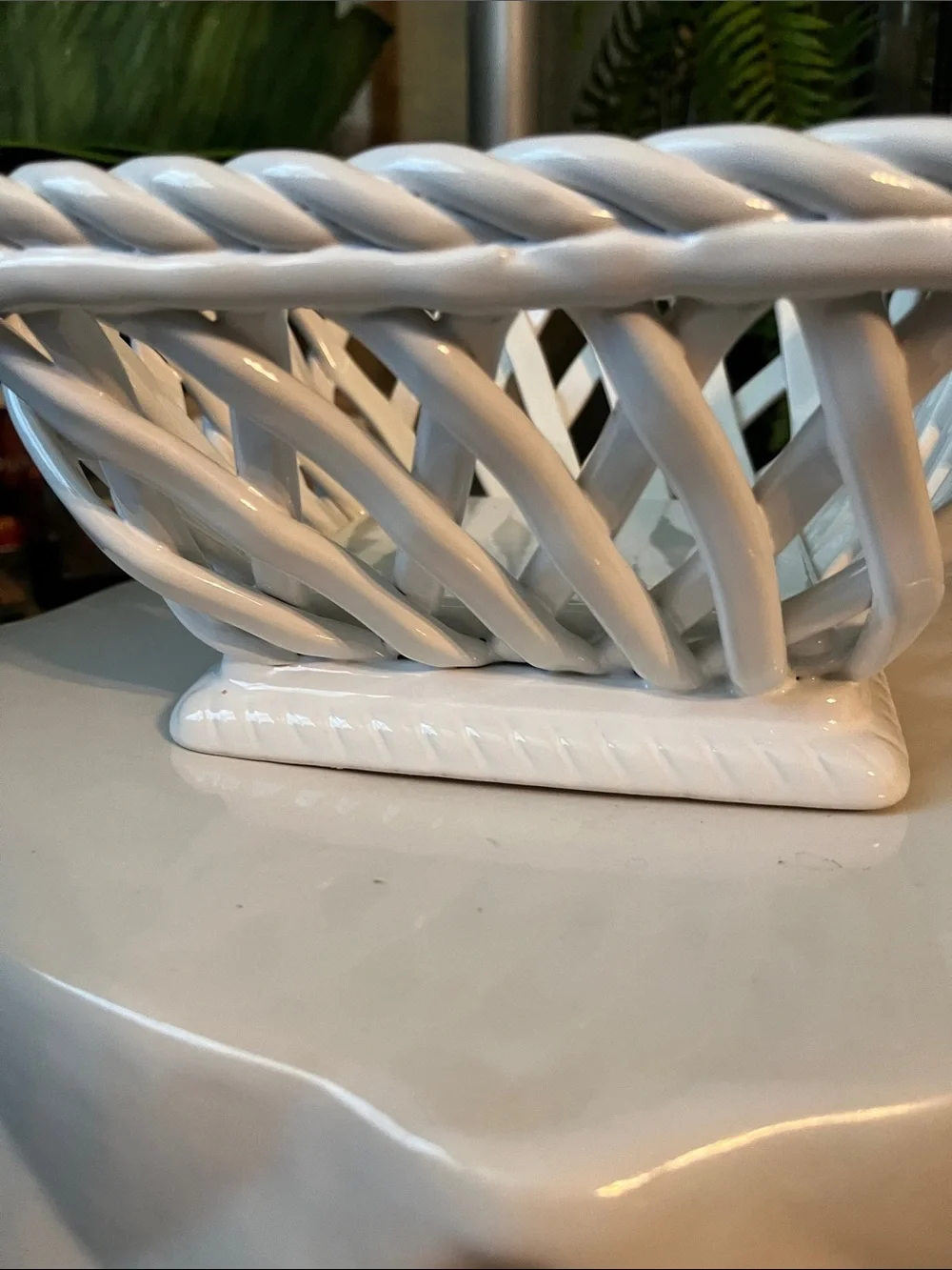 White Ceramic Woven Serving Basket - Brand Unspecified